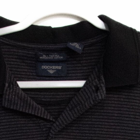 Dockers Black & Grey Striped Short Sleeve Polo Shirt Size XL - Picture 2 of 8